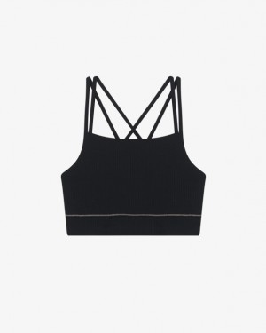 Black Repetto Ribbed with thin straps Women's Bra | CA-EFWOH-7159