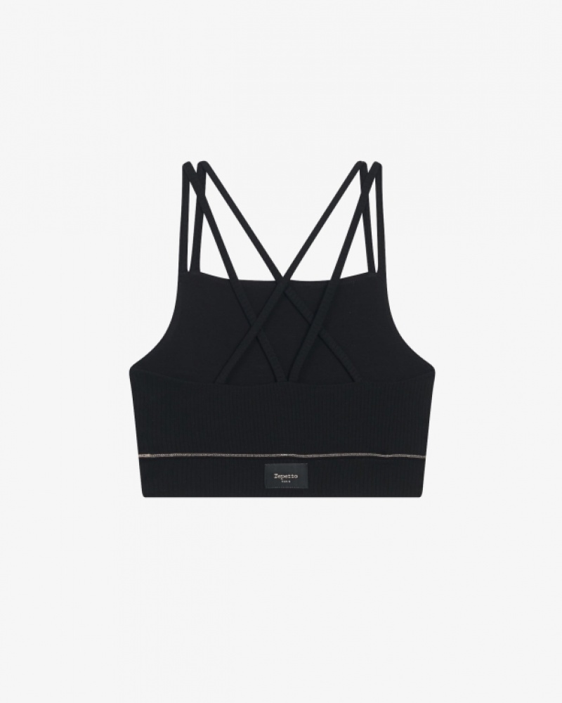 Black Repetto Ribbed with thin straps Women's Bra | CA-EFWOH-7159
