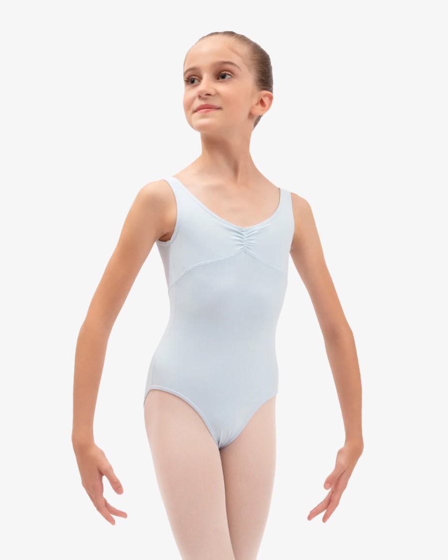gathered front and back leotard neckline