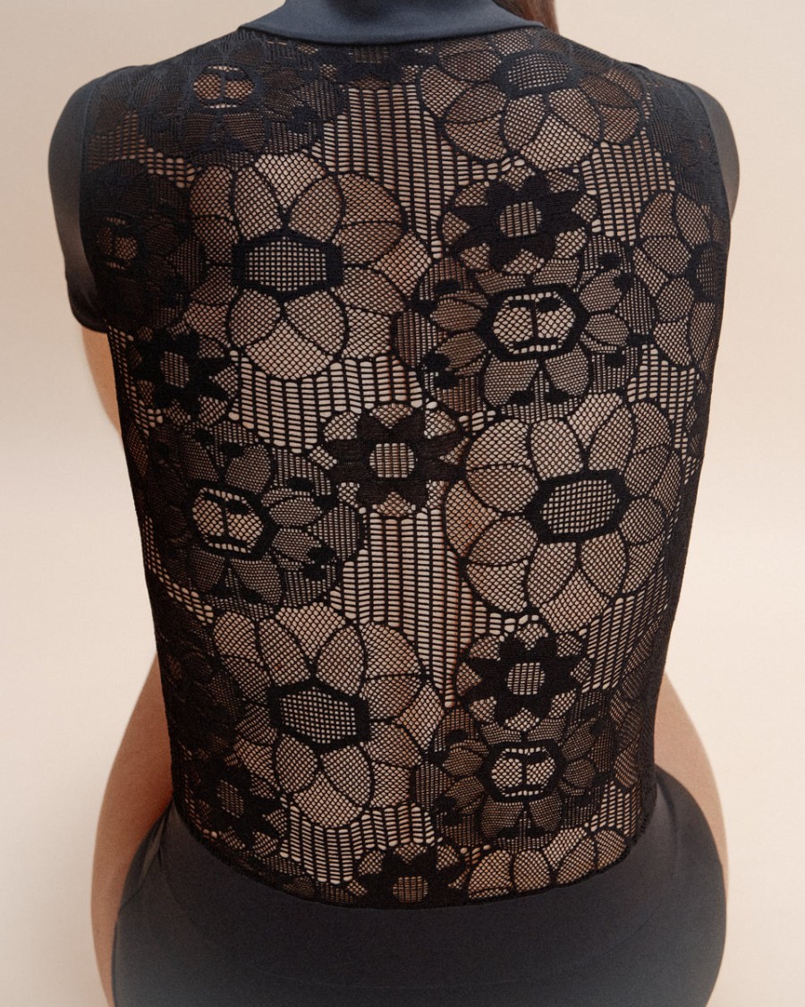 leotard - officer collar lace in the back